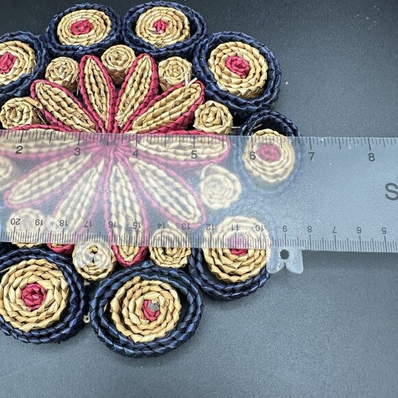 Vtg Raffia Straw Trivet Hot Pad Rattan Wicker Colorful Boho Wall Decor Lot of 2 - Picture 5 of 12